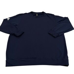 Adidas Mens Navy Blue Fleece Lined Pullover Crewneck Plain Sweatshirt 2XL‎
